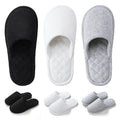 biroris 3 Pairs Closed-Toe Turkish Terry Cloth Slippers, Soft Non-Slip Indoor Slippers for Women, Machine Washable, Portable for Guest, Travel, Hotel and Spa(Black Grey White)