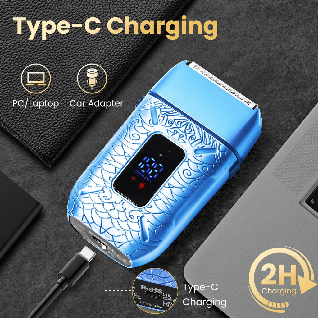 Foil Shavers for Men,Electric Razor for Men with Triple Blades, LED Display, Shavers for Men, Men's Foil Shaver for Close Shave, Dry & Wet Shave, Fathers Day Gift for Dad Men (Blue)