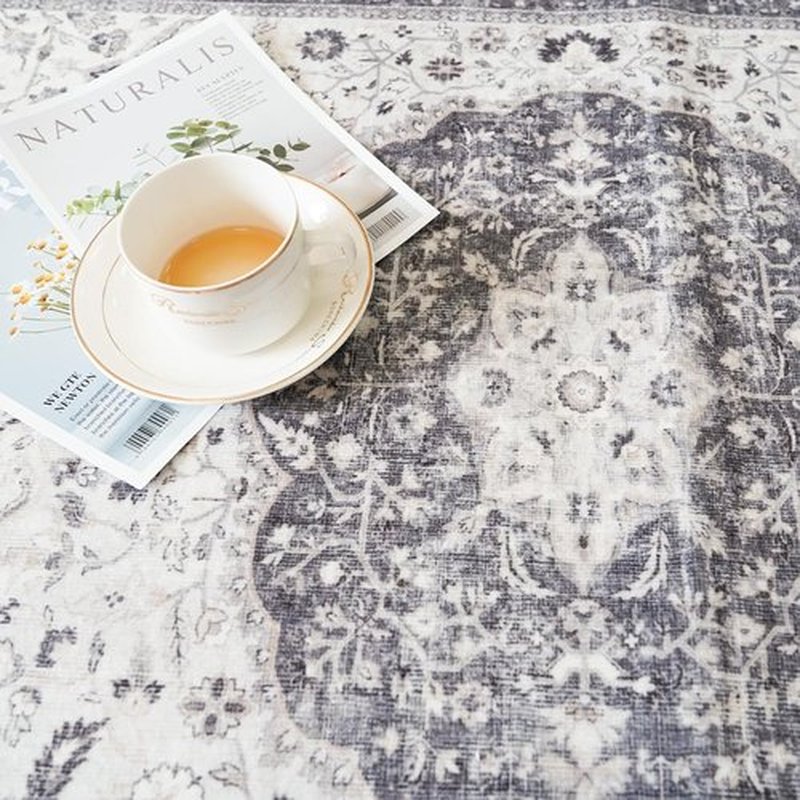 Hallway Washable Runner Rug - Vintage Soft Non-Slip Indoor Carpet | 2'6'' x 14', Grey