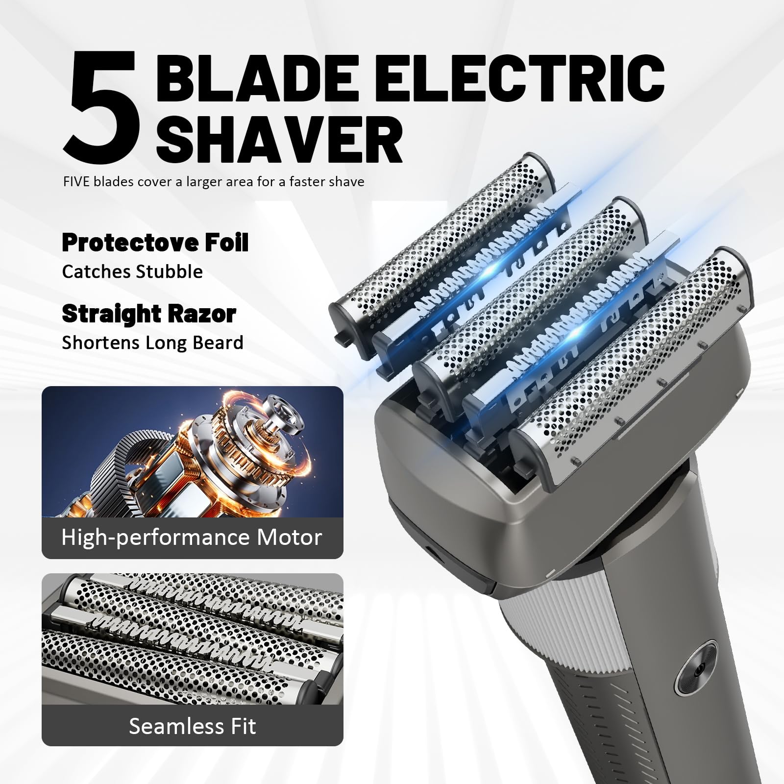Foil Shavers for Men, Professional Travel Shavers, Electric Razors for Shaving Face, Waterproof Cordless Razor with Led Display, Rechargeable