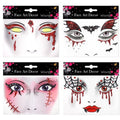 Boko 4Pcs Halloween Face Stickers, Red White Black Halloween Stickers for Face Glitter Makeup, Self Adhesive Glitter Temporary Tattoos for Day of the Dead Zombie Clown Scar Ghost Bat Vampire Cosplay