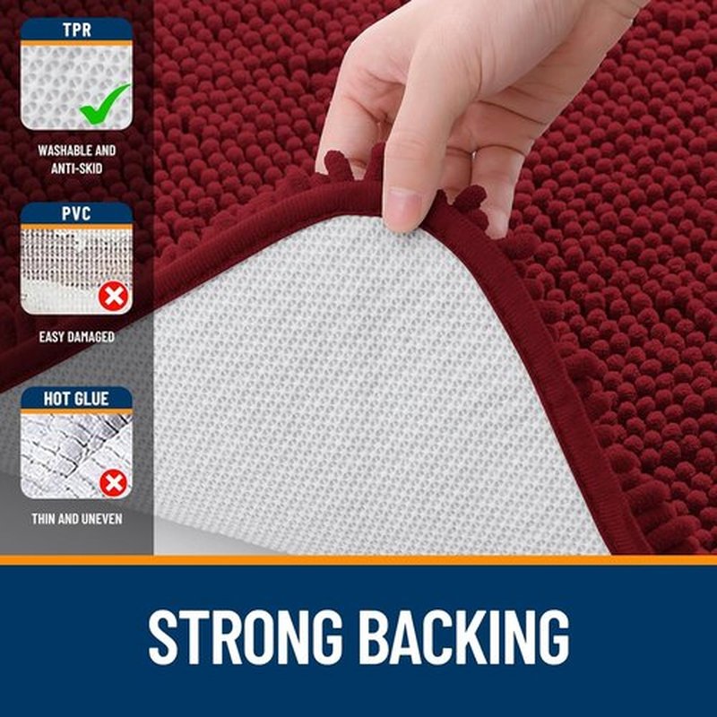 OLANLY U-Shaped Toilet Rugs - Extra Soft Chenille, Quick-Dry, Non-Slip Bath Mat | 24x20 Inches, Red