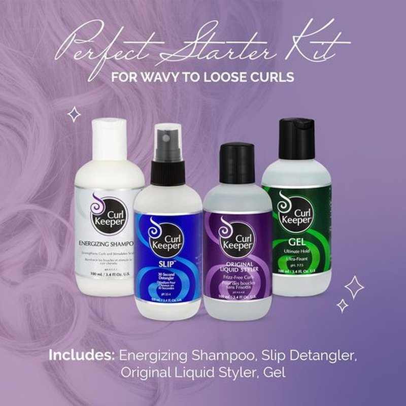 Curl Keeper Loose Curl Starter Kit - Travel Size Set for Wavy Hair | Original Liquid Styler, Shampoo & Gel for Maximum Curl Definition