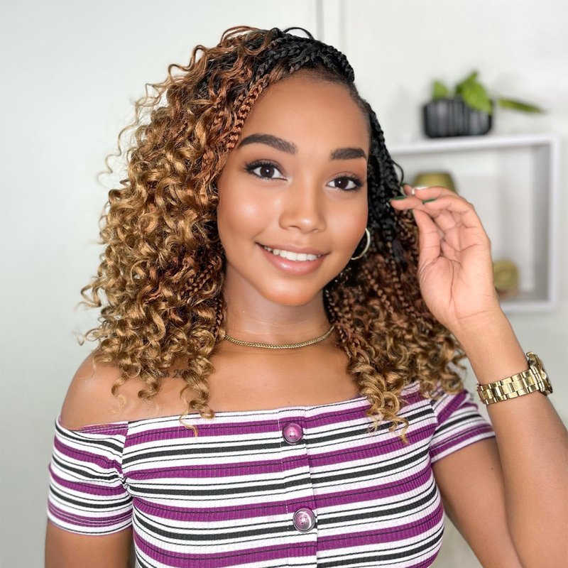 Yewell Goddess Box Braids Crochet Hair - Boho Crochet Box Braids With Curly Ends, 9 Packs Bohomian Box Braids Crochet Hair For Black Women, Pre Looped (10Inch, 1B/30/27)
