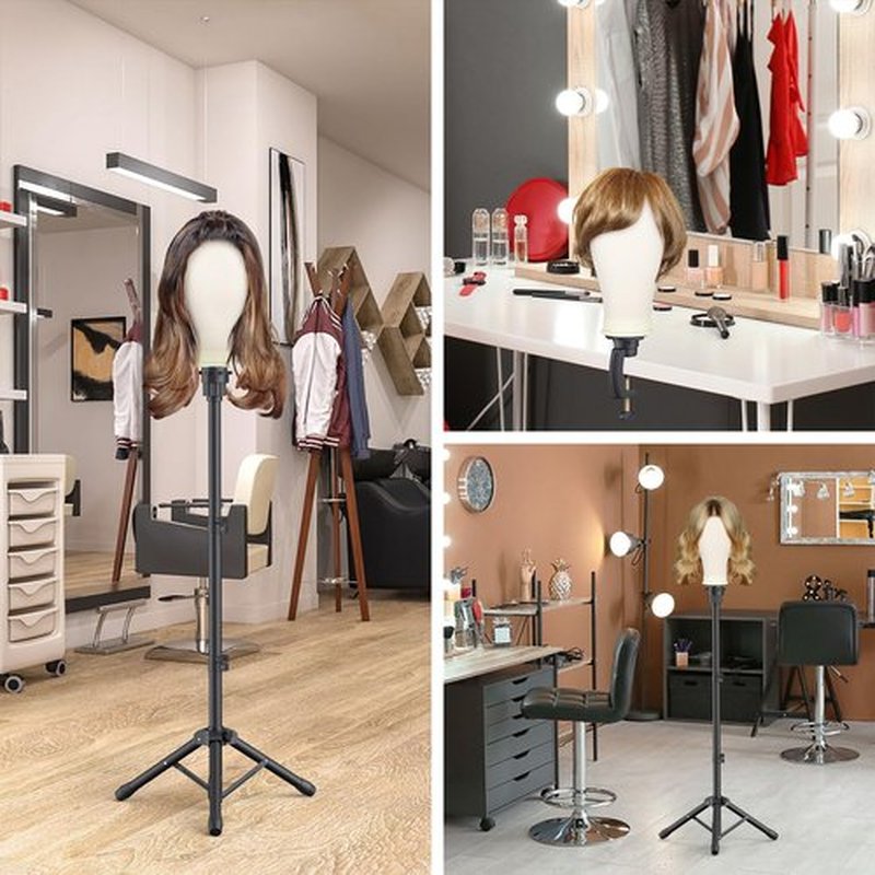 Hemndic Wig Stand with Head, Height Adjustable Wig Stand, Wig Head Stand with Mannequin Head with Extra Wig head Clamp Stand