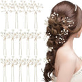 Landical 14 Pcs Baby's Breath Hair Pins Boho Bridal Pearl Flower Wedding Hair Accessories for Brides Bridesmaids Women Girls