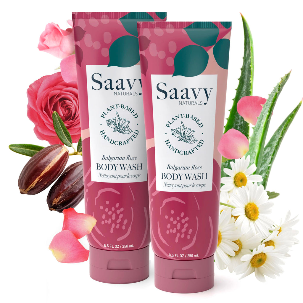 Saavy Naturals Moisturizing Body Wash for Sensitive Skin– Plant-Based & Pure with Coconut Oil, Shea Butter & Aloe Vera – Paraben-Free, Cruelty-Free – Bulgarian Rose – 8.5 fl oz, 2 pack