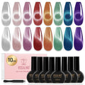 ROSALIND Cat Eye Gel Nail Polish Set with Magnet, 8 Colors Glitter Holographic Sliver Nude Red Purple Blue Green Magnetic Effect Soak Off U V Gel Polish Nail art Gifts for Women
