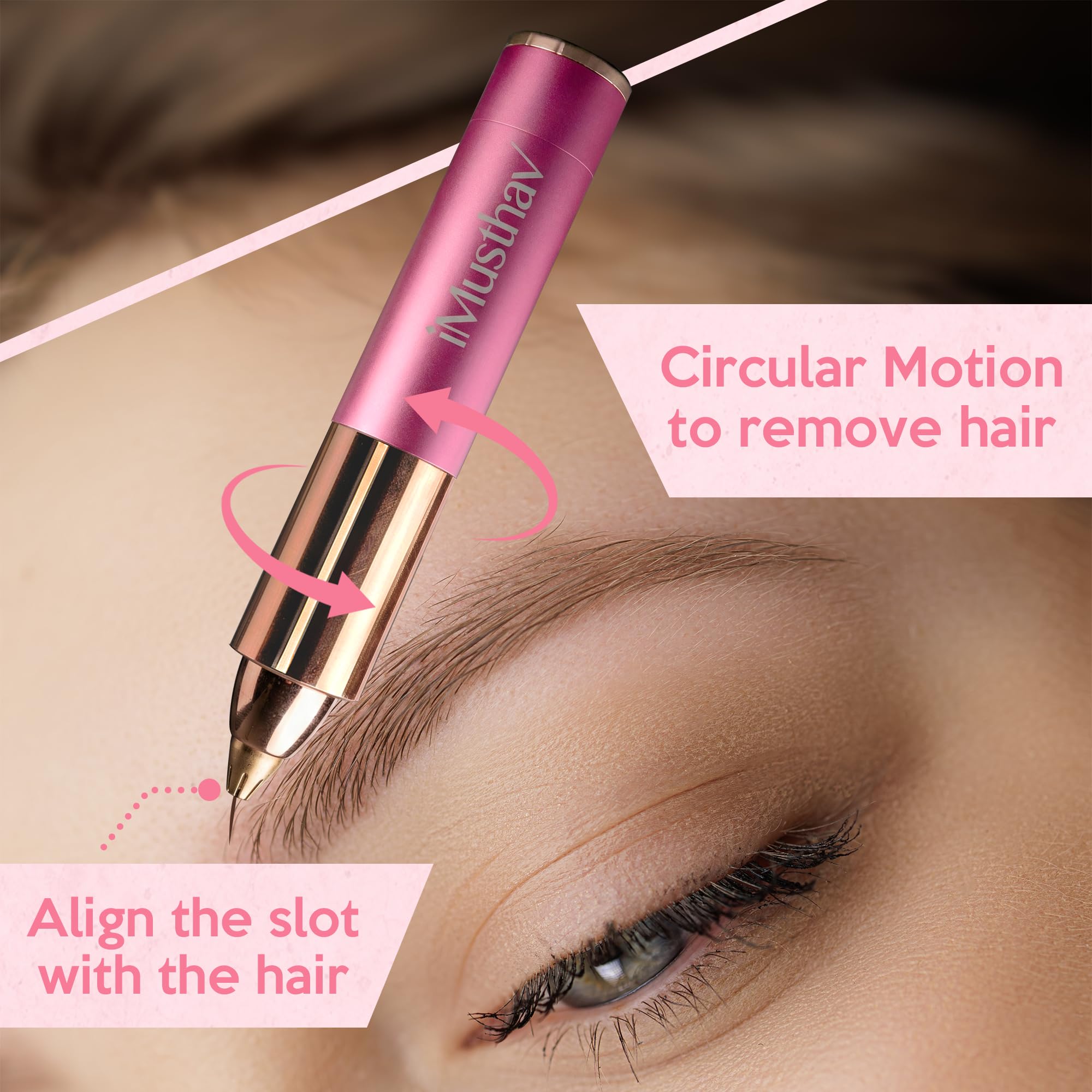 iMusthav Eyebrow Trimmer for Women, Precise & Painless Eyebrow Razor with LED Light, Electric Facial Hair Remover for Flawless Brows, Lip & Face, Battery Operated, Travel-Friendly, Gold-Plated Design