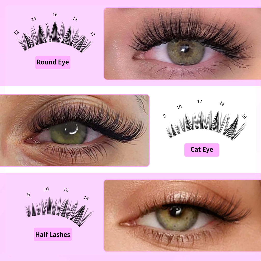 VEYESBEAUTY Manga Lash Clusters Eyelash Extensions Thin & Invisible Band DIY Individual False Eyelashes Newbie's Five-Second Series Wispy Lash Tray for Self-application, Lashes 8-18mm Mixed Length