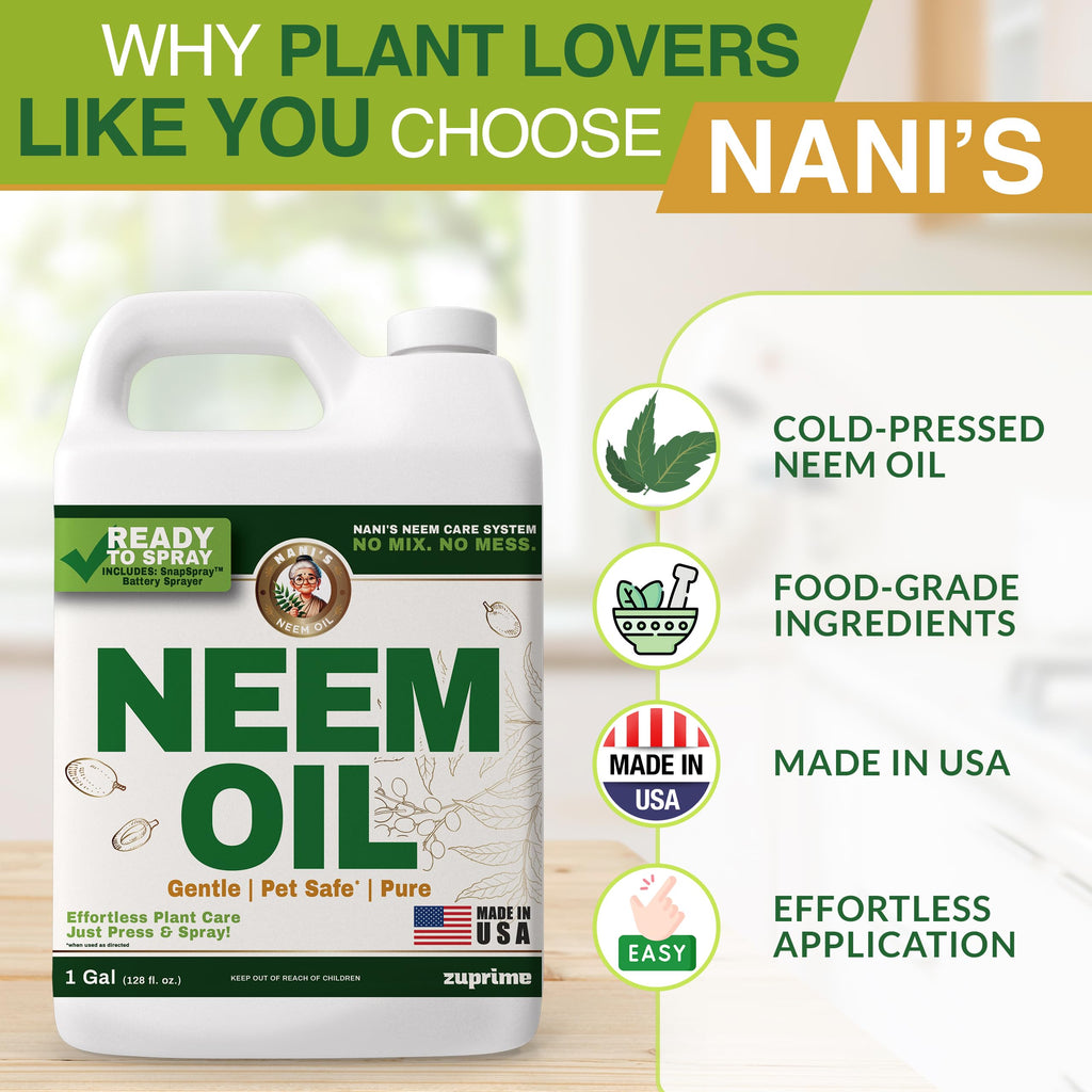 Nani’s Neem Oil Spray for Plants (1G Refill) - Ready-to-Use, Made from 100% Cold-Pressed Organic Neem Oil for Plants - Indoor & Outdoor Use for Healthier Horticultural Growth