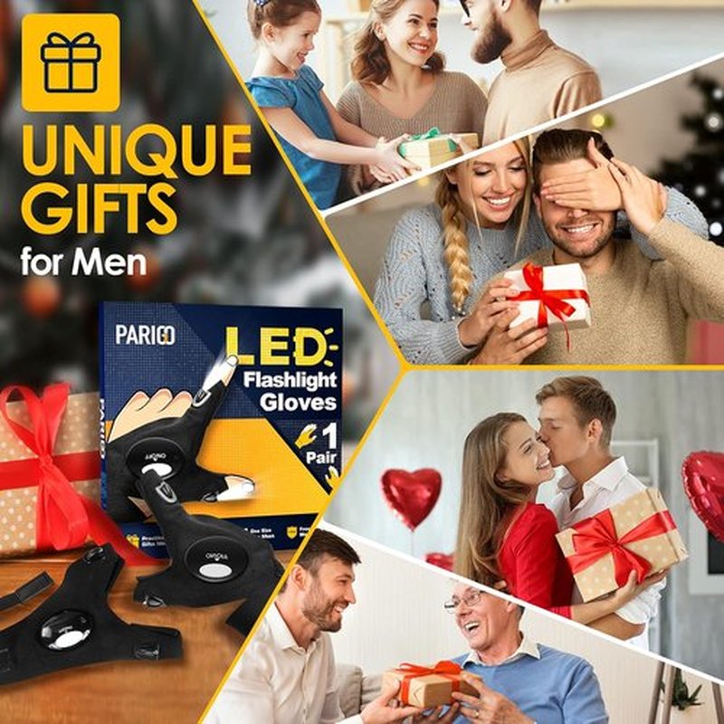 PARIGO LED Flashlight Gloves - Unique Father's Day Gift for Dad, Grandpa, or Husband | Perfect for Camping & Fishing