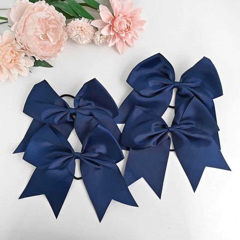 AXEN Large Cheerling Bow, 8 inch Cheer Hair Bows with Ponytail Holder for Teen Girls Sports Cheerleader Hair Accessories, Drak Blue