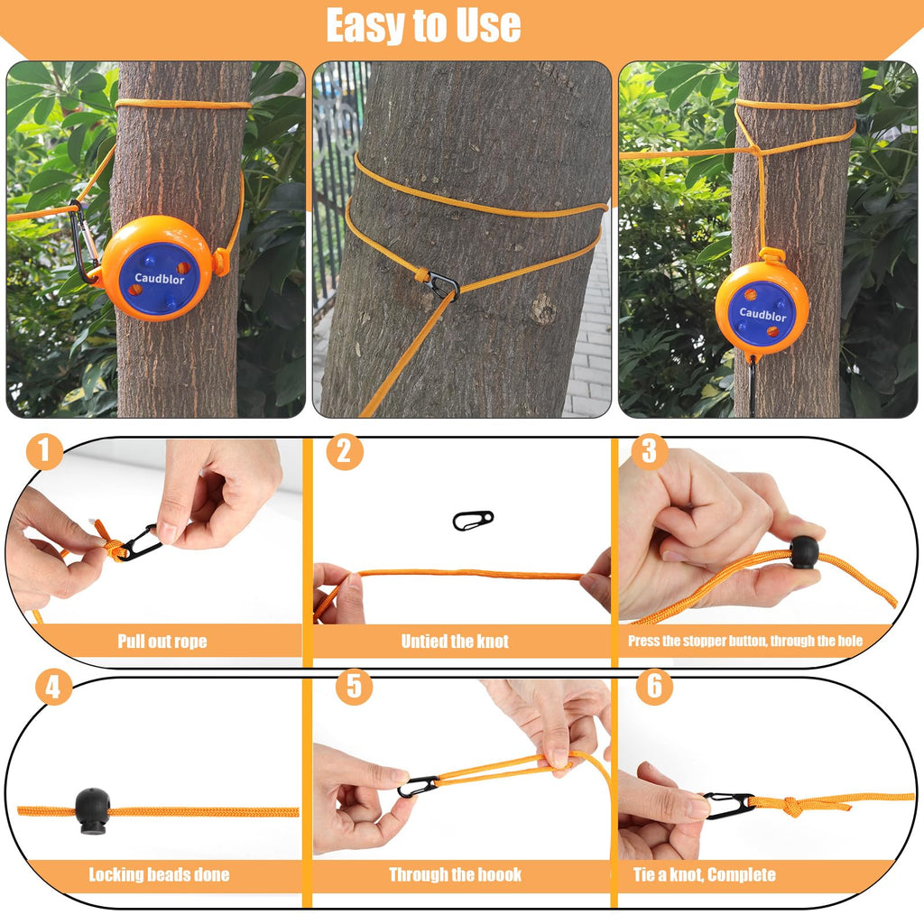 Portable Travel Clothesline Cord, Caudblor Adjustable 33ft Camping Clothes line, Laundry Drying Rope for Hotel Trip, Cruise, Outdoor/Indoor, with 12Pcs Stoppers, Windproof Clothespins