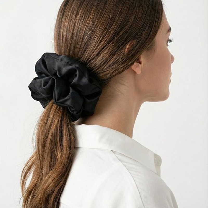 Silmer 22 Momme Mulberry Silk Pillow Scrunchie – Extra Large Soft Hair Tie for Women, Prevents Frizz & Breakage, Jumbo Sleeping Scrunchie (Black,1Pc)