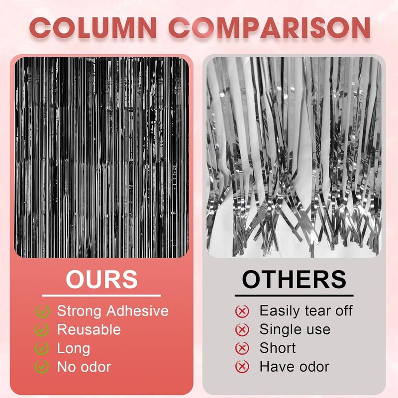 Voircoloria Laser Black Foil Fringe Backdrop Curtains - 3 Pack Tinsel Streamers for Parties & Events | 3.3 x 8.2 ft