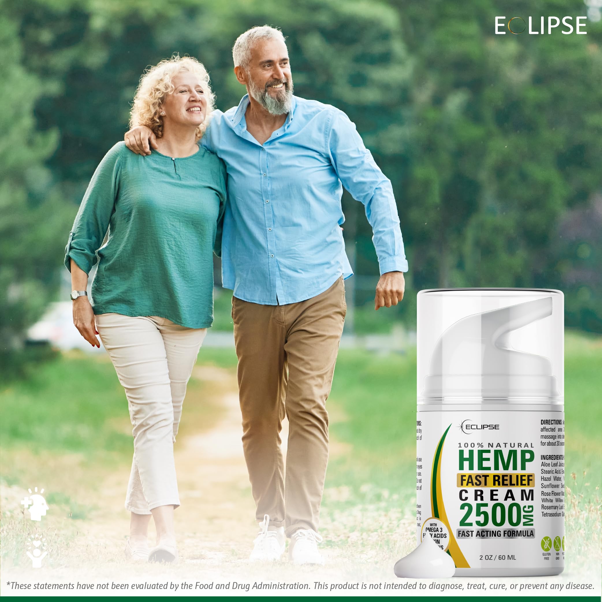 Hemp Cream by Eclipse - Non-Greasy, Natural Hemp Extract Cream - Made in USA - 1 Pack