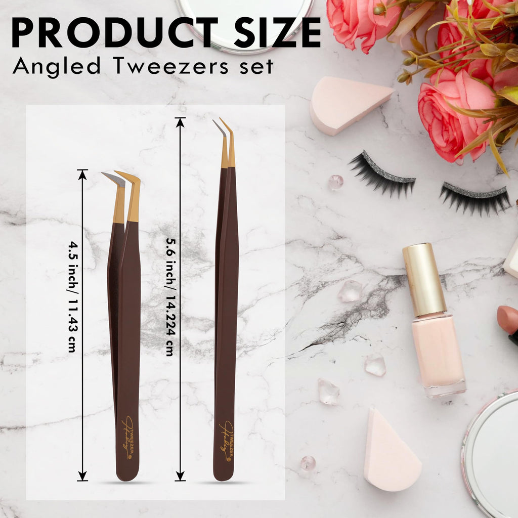 Fiber Tip Eyelash Extension Tweezers (Brown & Gold)