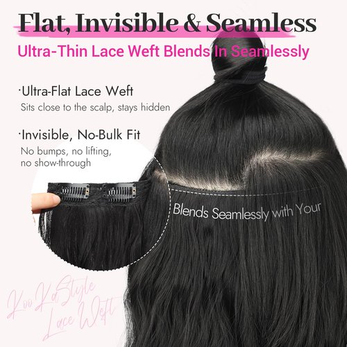 KooKaStyle 14 Inch Clip In Hair Extensions, 6 Pieces Short Hair Extensions, Wavy Curly Synthetic Lace Weft, Lightweight Natural Volume for Women – Black