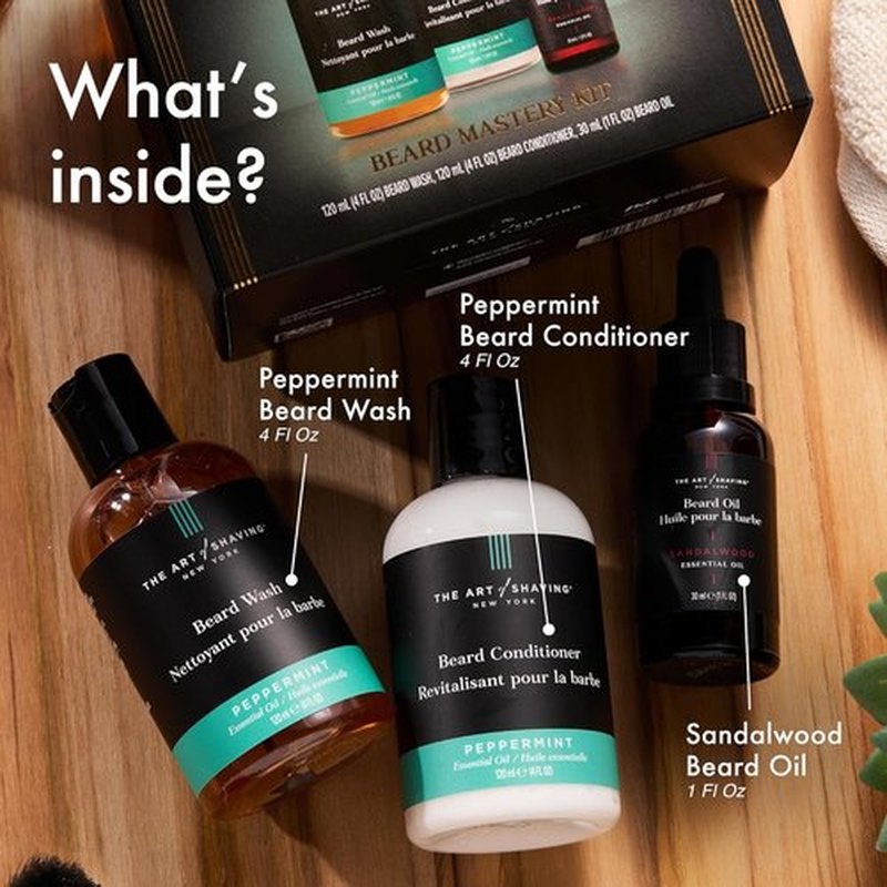 The Art of Shaving Beard Prep Kit - Peppermint Facial Hair Wash & Conditioner + Sandalwood Beard Oil