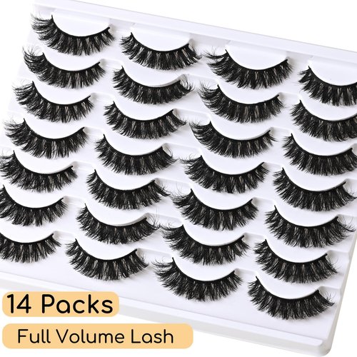 APCYUST Lashes Volume Mink Eyelashes 14 Pairs Cateye Lash Strips Wispy Cat Eye Lashes Natural Look Short Thick Fluffy False Strip Eyelash Full Small Fake Lashes Pack Black Pestañas Postizas for Women