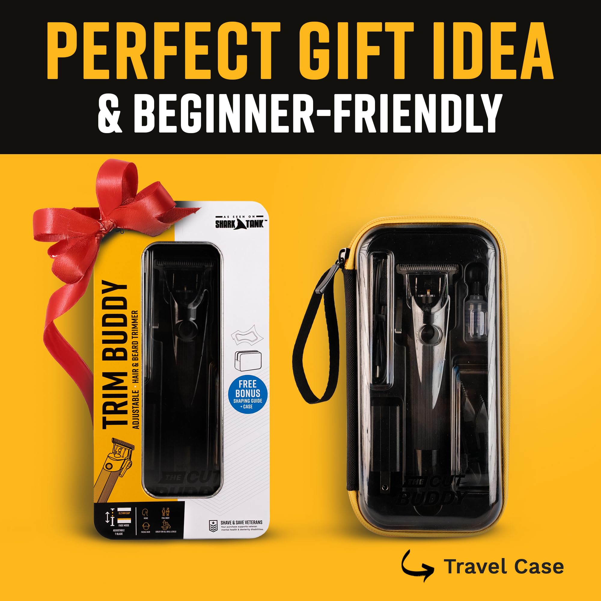 The Cut Buddy Trim Buddy, Cordless Beard & Hairline Trimmer with 4 Guards + Shaping Tool, Beginner-Friendly, Rechargeable, T-Blade Precision, As Seen on Shark Tank