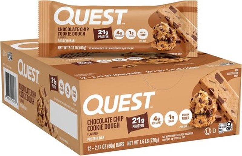 Quest Nutrition Protein Bars - Chocolate Chip Cookie Dough Flavor | High Protein, Low Carb, Keto Friendly | 12 Count