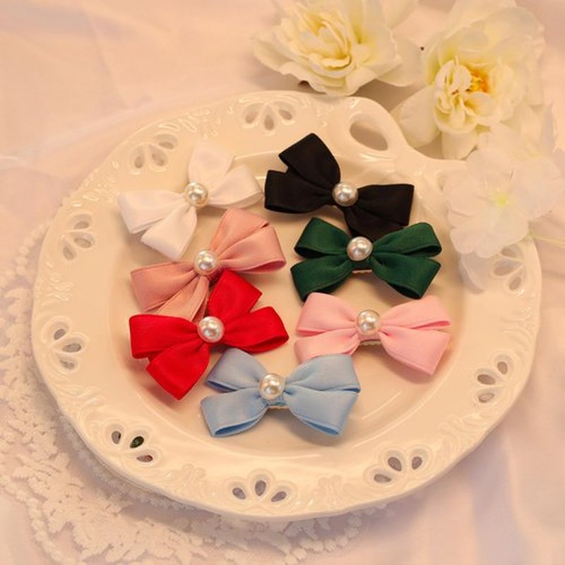 Pearl Hair Bows Clip for Girls, Beleki 2PCS Grosgrain Ribbon Hair Bows Boutique Hair Clips Full Lined Alligator Clips Pink Hair Accessories for Girls Teens Toddlers Kids