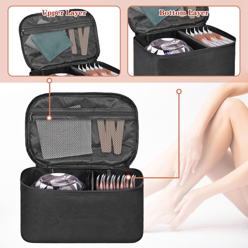 BOHEMIABY Portable Wax Warmer Bag, Waxing Machine Storage Organizer Case for Hard/Soft Wax Pots, Tools, Accessories with Separators, Mesh Pockets for Beauticians, Home Salon & Travel