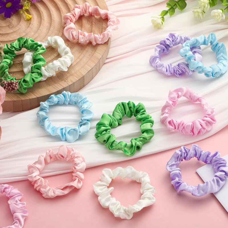 WILLBOND 48 Pieces Pastel Small Scrunchies Bulk Macaron Mini Satin Hair Ties Multicolor Elastic Silk Hair Bands Accessories Ponytail Holders for Women