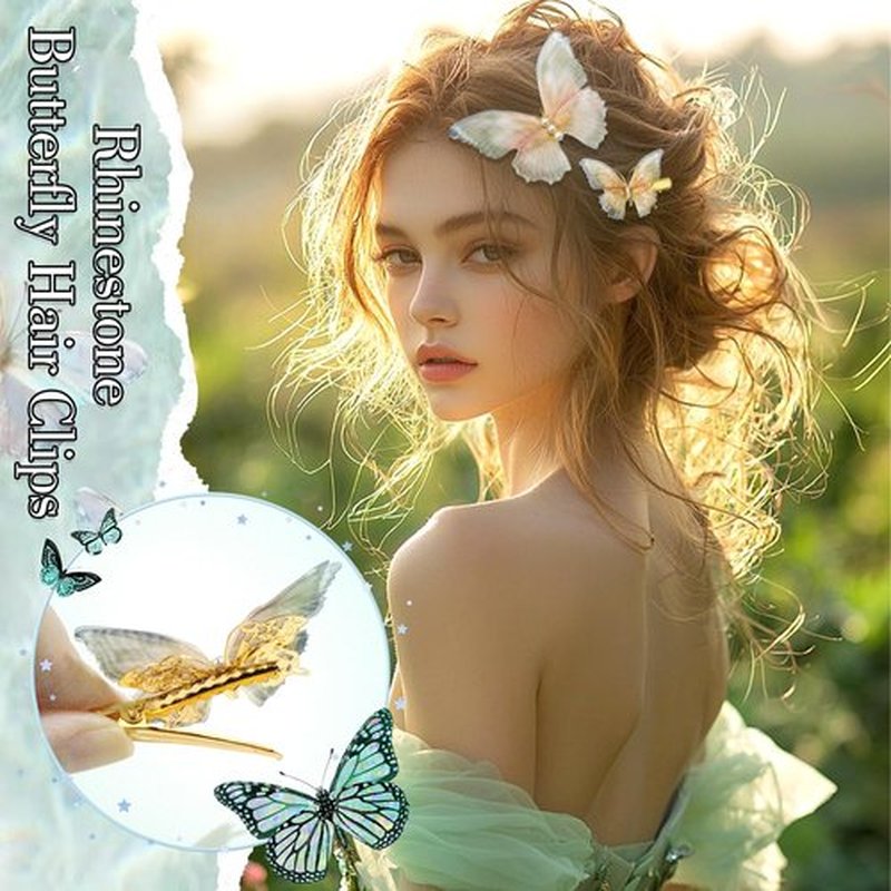 SAWINDA 8Pcs Tulle Rhinestone Butterfly Hair Clips Moving Wings Butterflies Hair Barrettes for Girls Y2K Glitter Hairpins Cute Butterfly Claw Clips Fairy Accessories for Women Thick Thin Hair