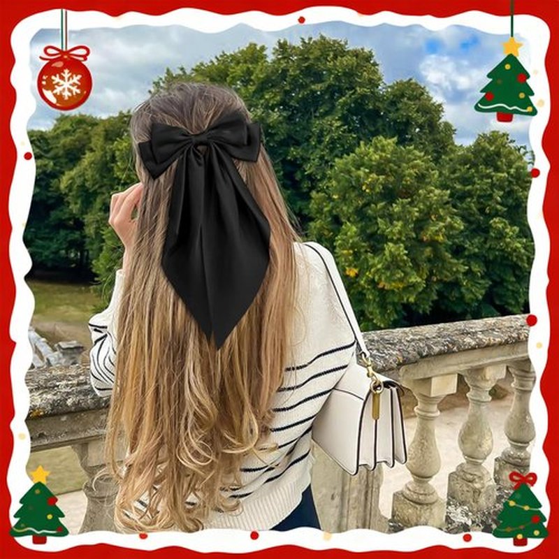 4 Pcs Hair Bows for Women Big Ribbon Bows for Hair Long Tail Bow Hair Clips Cute Hair Barrettes Hair Accessories for Girls (Black + Beige + Khaki + Curry)