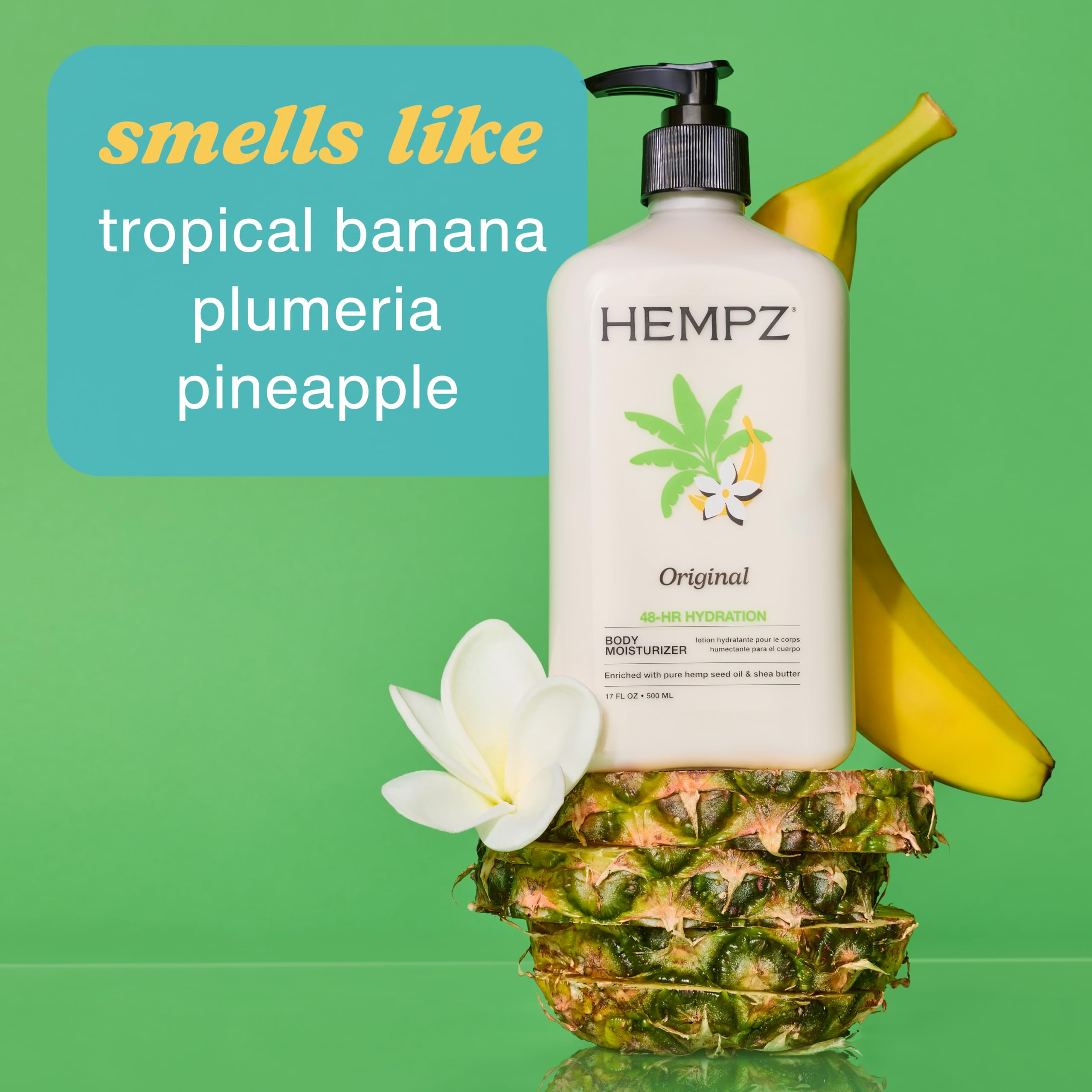 HEMPZ Mini Original Body Lotion, Floral & Banana Scent, Daily Moisturizing Cream, Shea Butter Hand and Body Moisturizer, Skin Care Products, Hydrating Hemp Seed Oil, Mini, 2.25 oz.