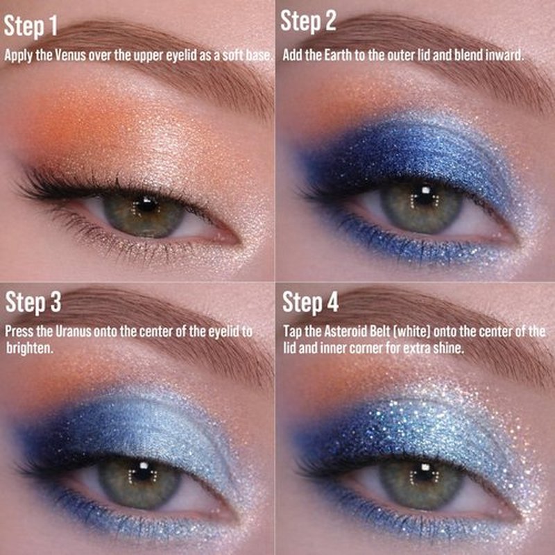 Galactic Assemble Eyeshadow Palette – Solar System Inspired 3D Planet Design, 14 Handcrafted Shimmer & Metallic Shades with Creamy Wet Texture, High-Pigmented Makeup Palette Gifts for Women & Girls