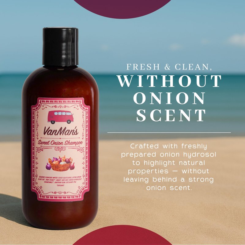 VanMan Sweet Onion Shampoo – 8 oz Plastic Bottle – Gentle Cleanser with Organic Olive Oil, Honey & Chamomile – Nourishing Hair Wash for All Types – Healthy, Fuller-Looking Hair – No Onion Scent