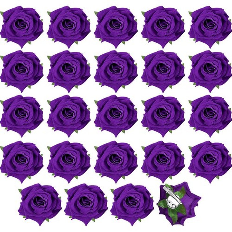 Batiyeer 24 Pcs Flower Hair Clips Rose Brooch Floral Hairpins 2.8" Flowers Hair Clips Headpieces Accessories for Flamenco Dancer Women Bridal Bridesmaid Wedding Party Violet Day Irish Festival(Purple)