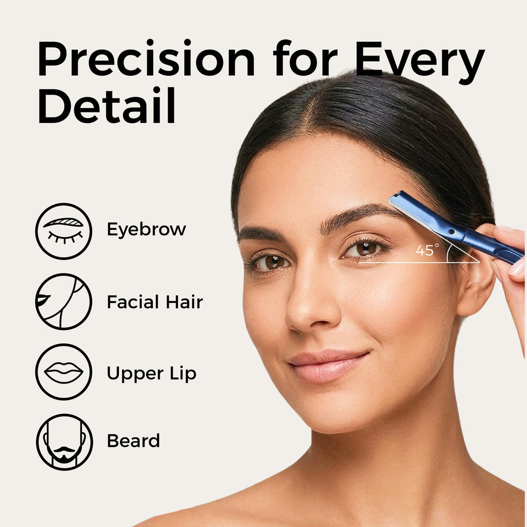 ZOMCHI Dermaplane Razor, Eyebrow Razor and Face Razors for Women & Men, Reusable Eyebrow Trimmer with 11 Blades, Eyebrow Shaver with Protective Silicone Cap - Matte Blue