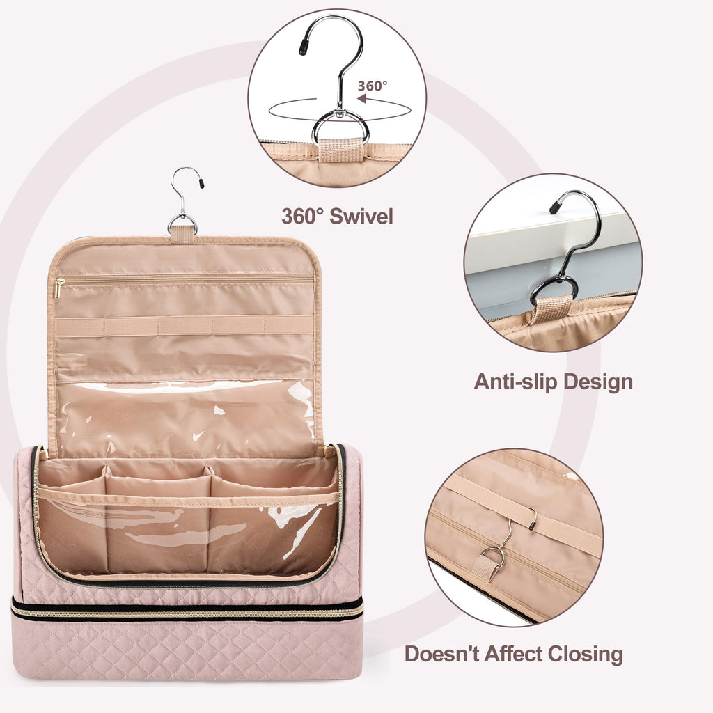 Yarwo Carrying Case Compatible with Flexfusion HD641S/HD642S, Double Layers Hanging Travel Bag for FlexFusion Hair Straightener & Powerful Hair Dryer and Hair Styler Attachments, Dusty Rose