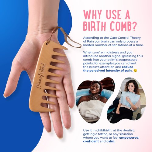 Mama Natural Strong Birth Comb - Labor Comb With Wide Teeth (1 Piece) - Wood Comb For Pregnancy Contractions - Birth Comb for Labor Pain & Pregnancy Gifts - Labor And Delivery Essentials Hand Comb