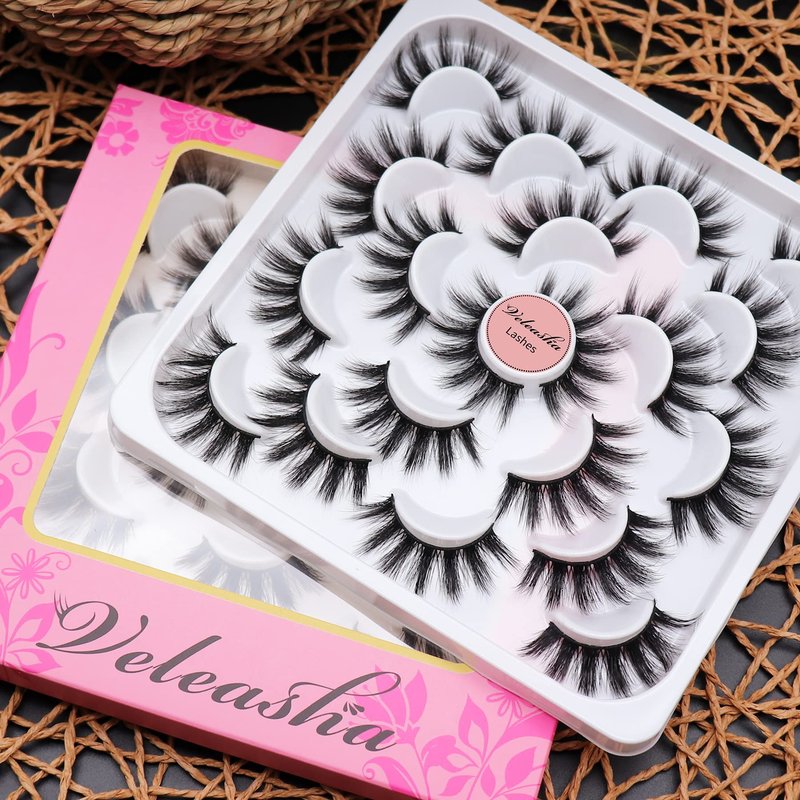 Veleasha Lashes Wispy False Lashes Strips Natural Fluffy Eyelashes 18mm 3D Fuax Mink False Eyelashes Soft Lightweight Strip Lashes Manga Fake Eyelashes 10 Pairs Pack (V07)