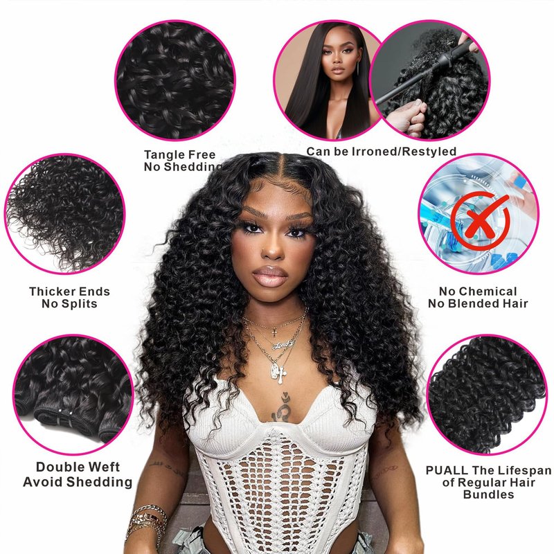 Water Wave Bundles with Closure 12A Brazilian 5 x 5 HD Lace Closure 100% Human Hair (12 14 16+12) Closure Free Part Wet and Wavy Bundles with Natural Color