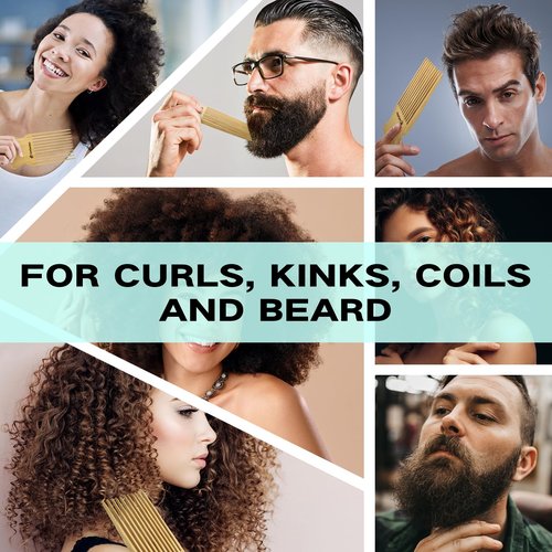 Combeter Bamboo Hair Pick Comb for Thick Curly Hair & Beard – Eco-Friendly Anti Static Afro Pick Wooden Comb for Detangling & Styling for Men, Women & Kids