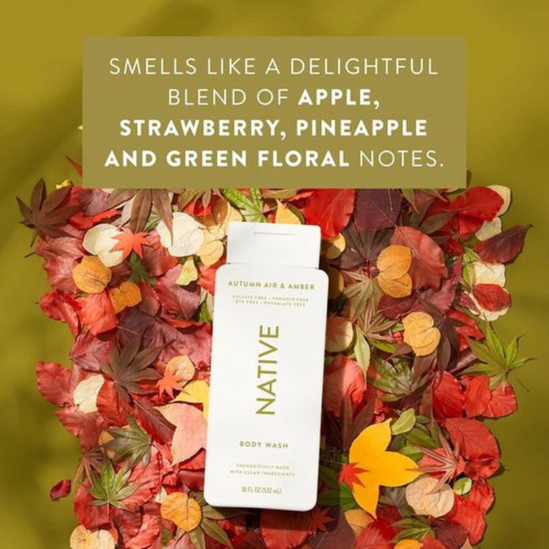 Native Body Wash - Naturally Derived Autumn Air & Amber Cleanser - Sulfate & Paraben Free - 18 oz (2-Pack)
