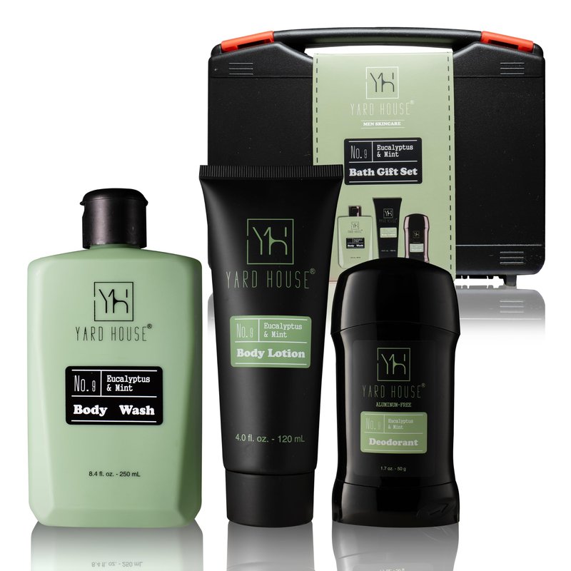 Yard House Mens Skincare Gift Set – Eucalyptus & Mint Body Wash, Lotion & Deodorant in Travel Case – Premium Grooming Kit for Men – Fathers Day Birthday Christmas Gift Idea