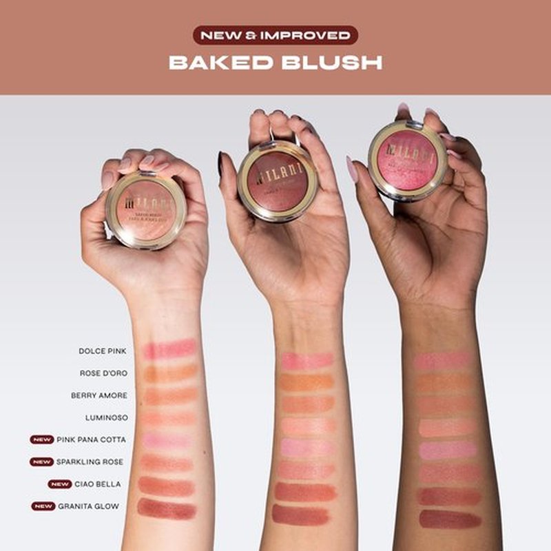 Milani Baked Blush, Updated Powder Blush for Cheeks, Cruelty Free Makeup - Shape, Contour & Highlight Face for a Shimmery or Matte Finish - Dolce Pink