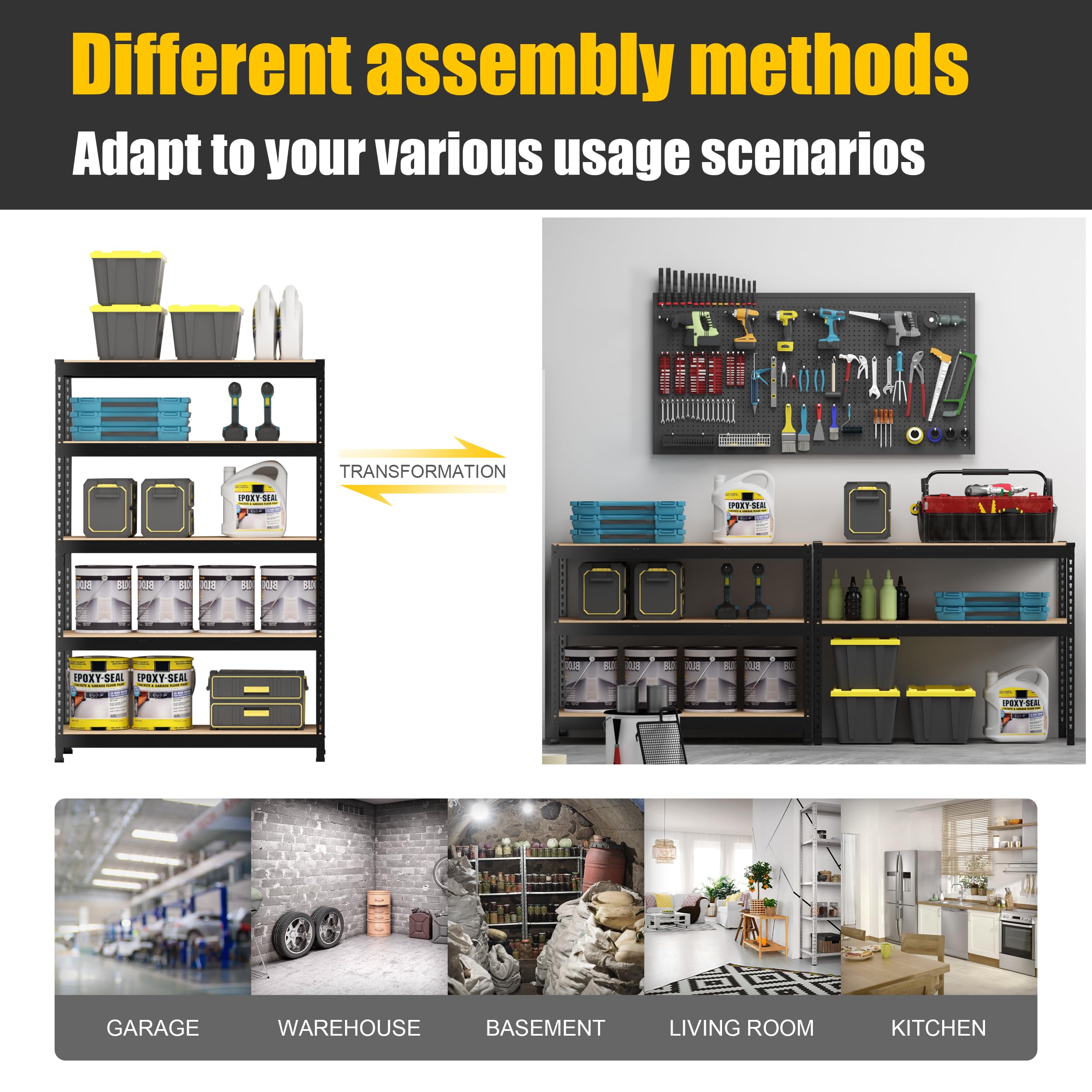 PrimeZone 48"W x 24"D x 72"H Garage Storage Shelves, 5-Tier Metal Shelving