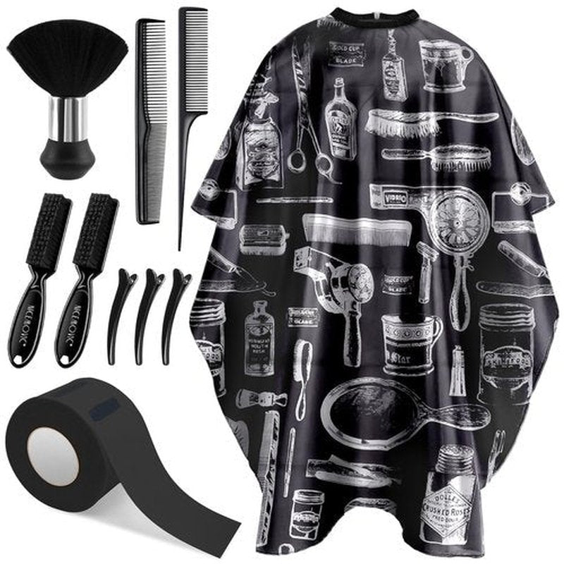 NICEMOVIC 10 in 1 Hair Cutting Barber Cape with Neck Duster Brush Barber Brush Neck Strips Hair Combs Hair Clips, Professional Barber Accessories Cleaning Supplies for Salon Haircut Styling