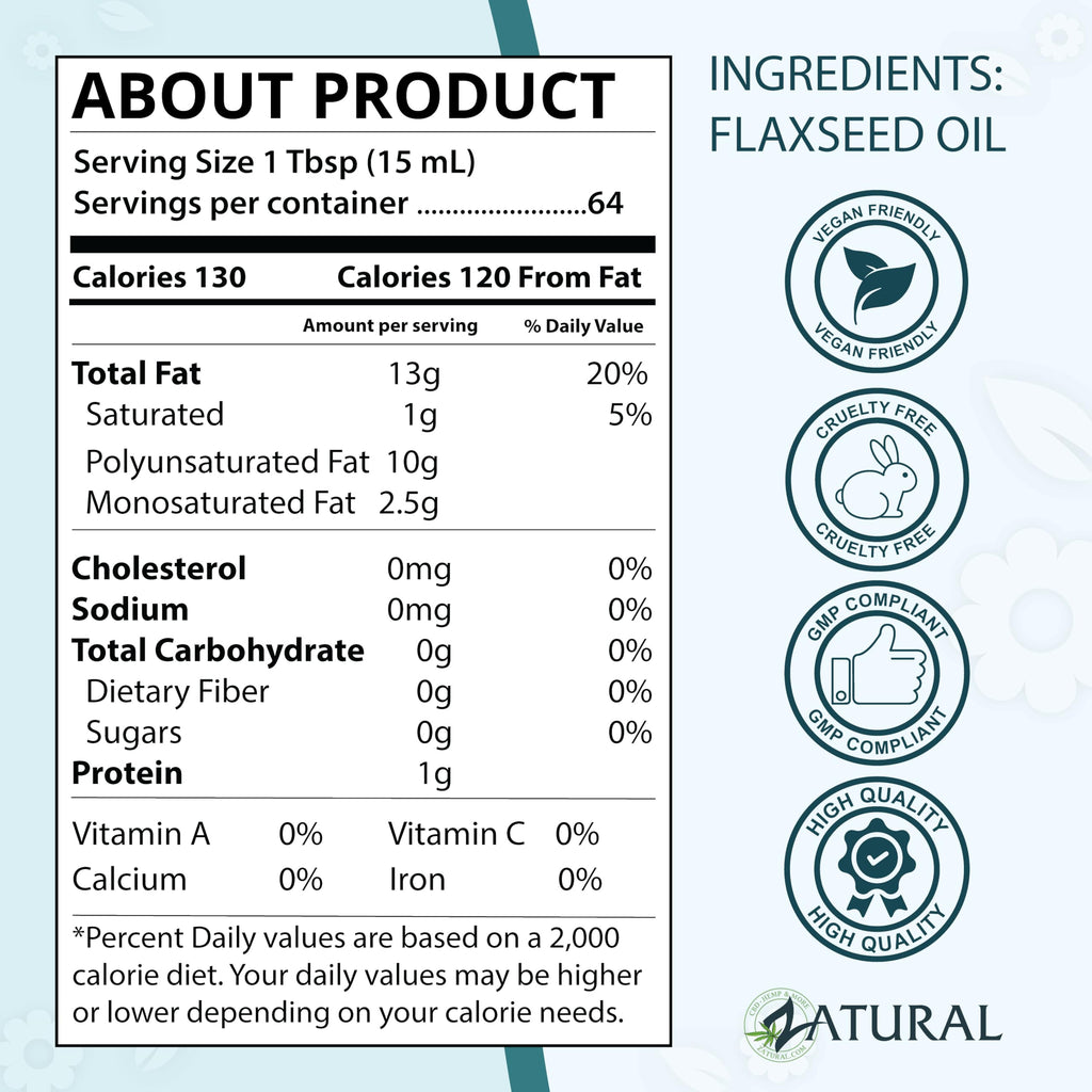 Zatural Cold Pressed Flaxseed Oil – 100% Pure Non-GMO Liquid Flax Seed Oil, Vegan Omega-3 ALA Rich, Perfect for Salads, Smoothies, Baking, Skincare & Hair (32 fl oz Bottle)