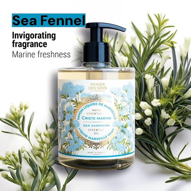 Panier des Sens - Fresh Sea Fennel Hand Soap - Moisturizing Liquid Soap with Olive Oil - 16.9 Fl Oz Refillable Bottle