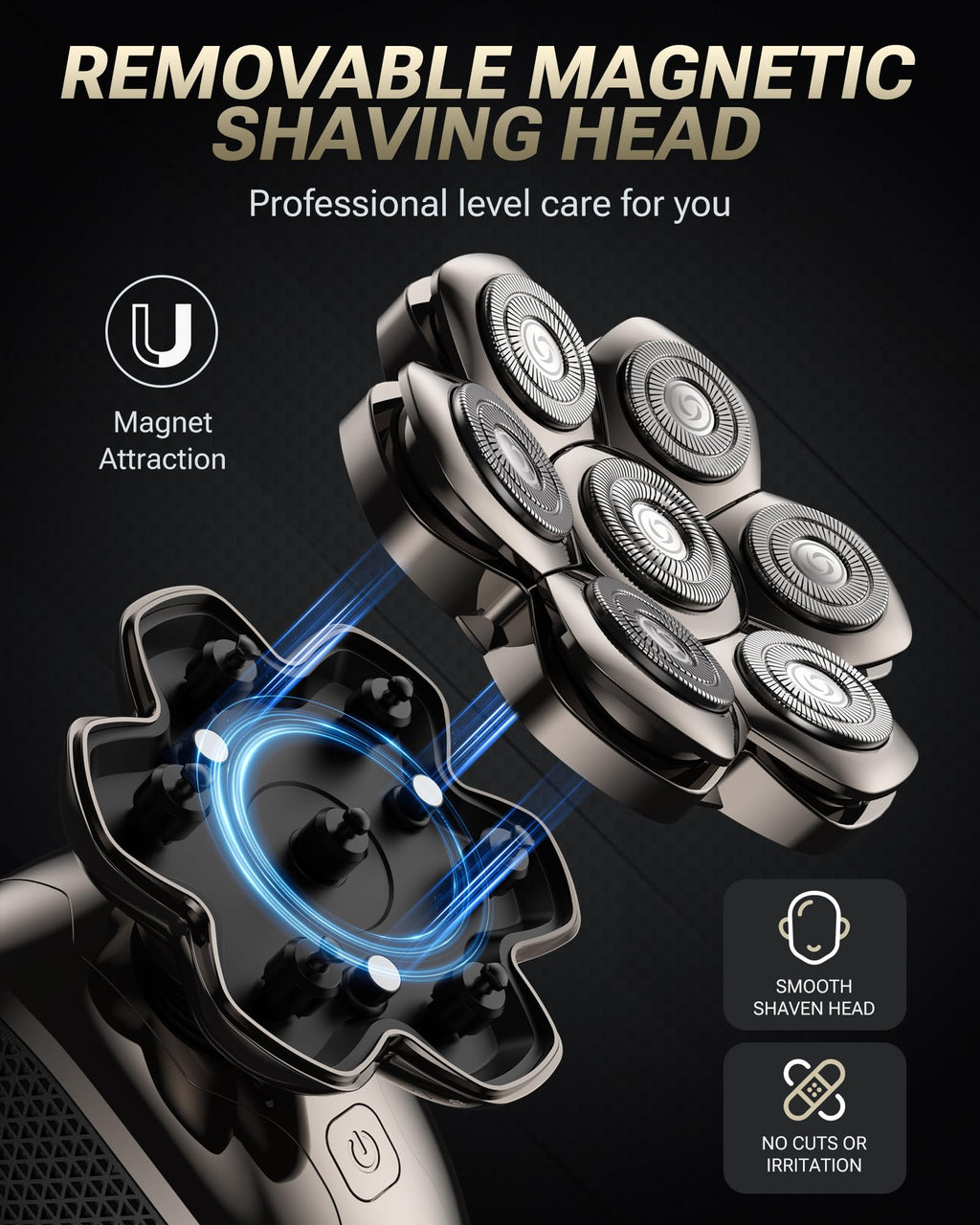 Feysfew Head Shaver for Bald Men, 7D Floating Electric Razor, Close Smooth Shave for Head, Flexible Heads, Replaceable Blade, IPX7 Waterproof Wet Dry Use, LED Display, USB Charging Gray